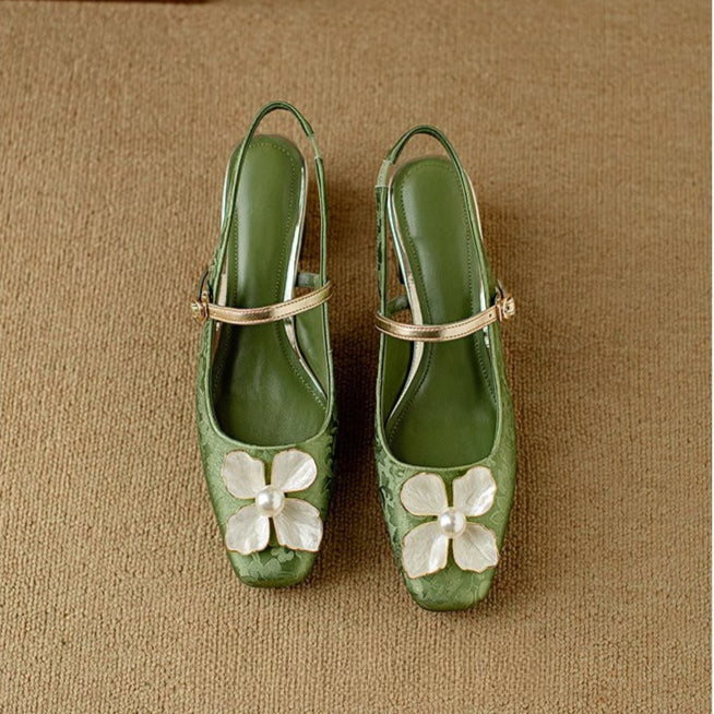 Montarello Women's Floral Block Heel Slingback Pumps