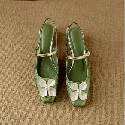 Montarello Women's Floral Block Heel Slingback Pumps