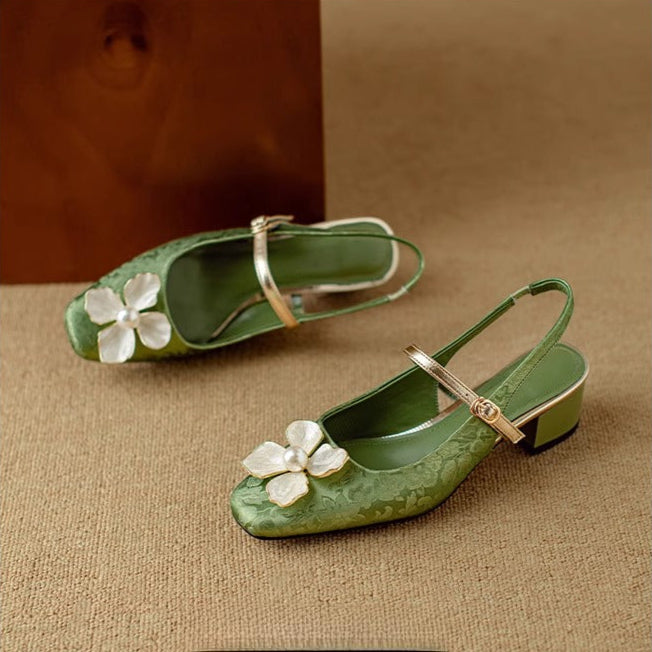 Montarello Women's Floral Block Heel Slingback Pumps
