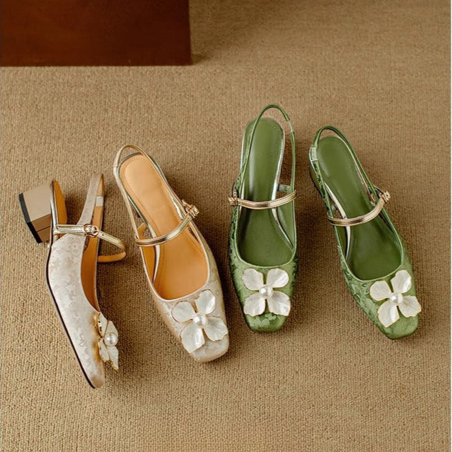 Montarello Women's Floral Block Heel Slingback Pumps