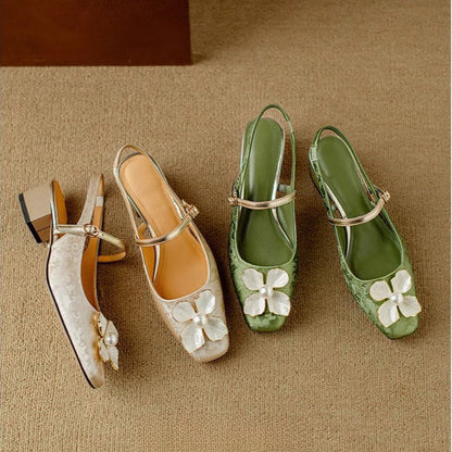 Montarello Women's Floral Block Heel Slingback Pumps