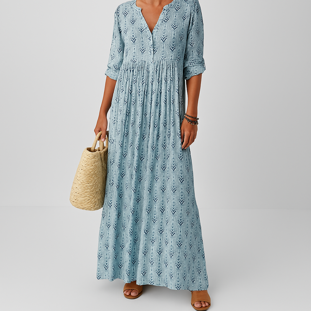 Robe chemise maxi à imprimé bohème manches longues pour femme Montarello  