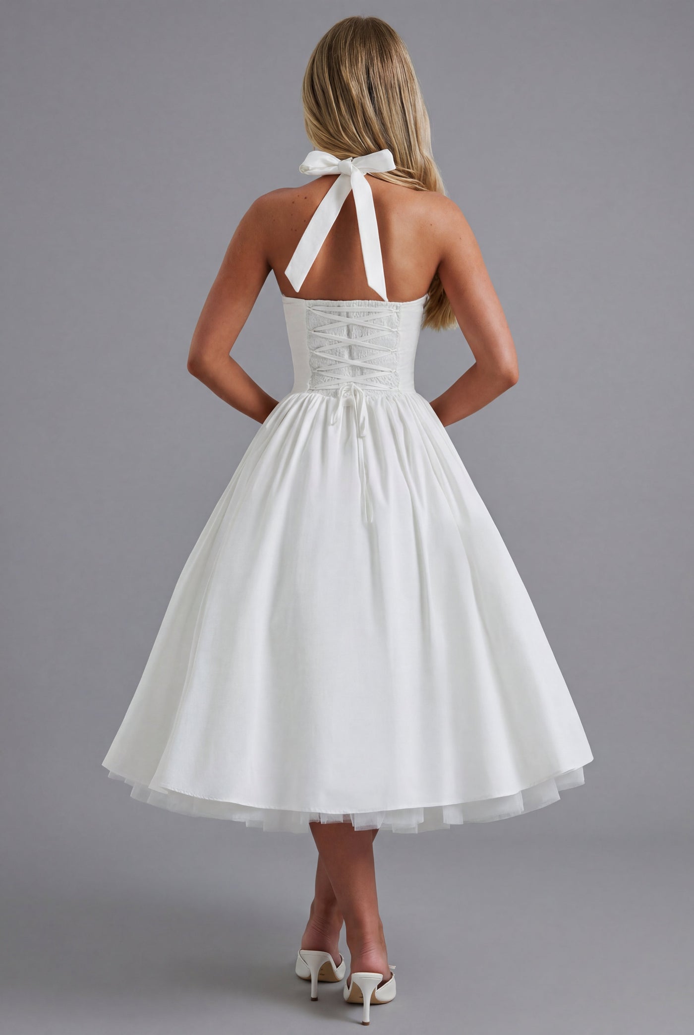 Montarello Women's Halter Neck A-Line Midi Wedding Guest Dress