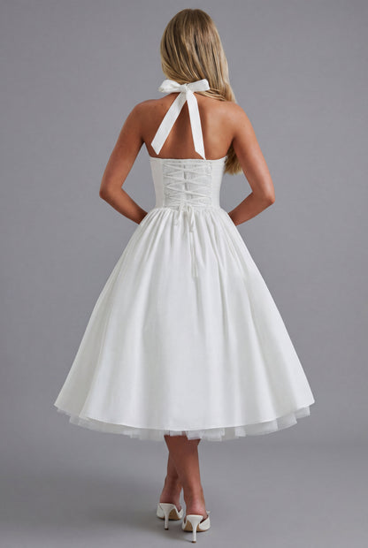 Montarello Women's Halter Neck A-Line Midi Wedding Guest Dress