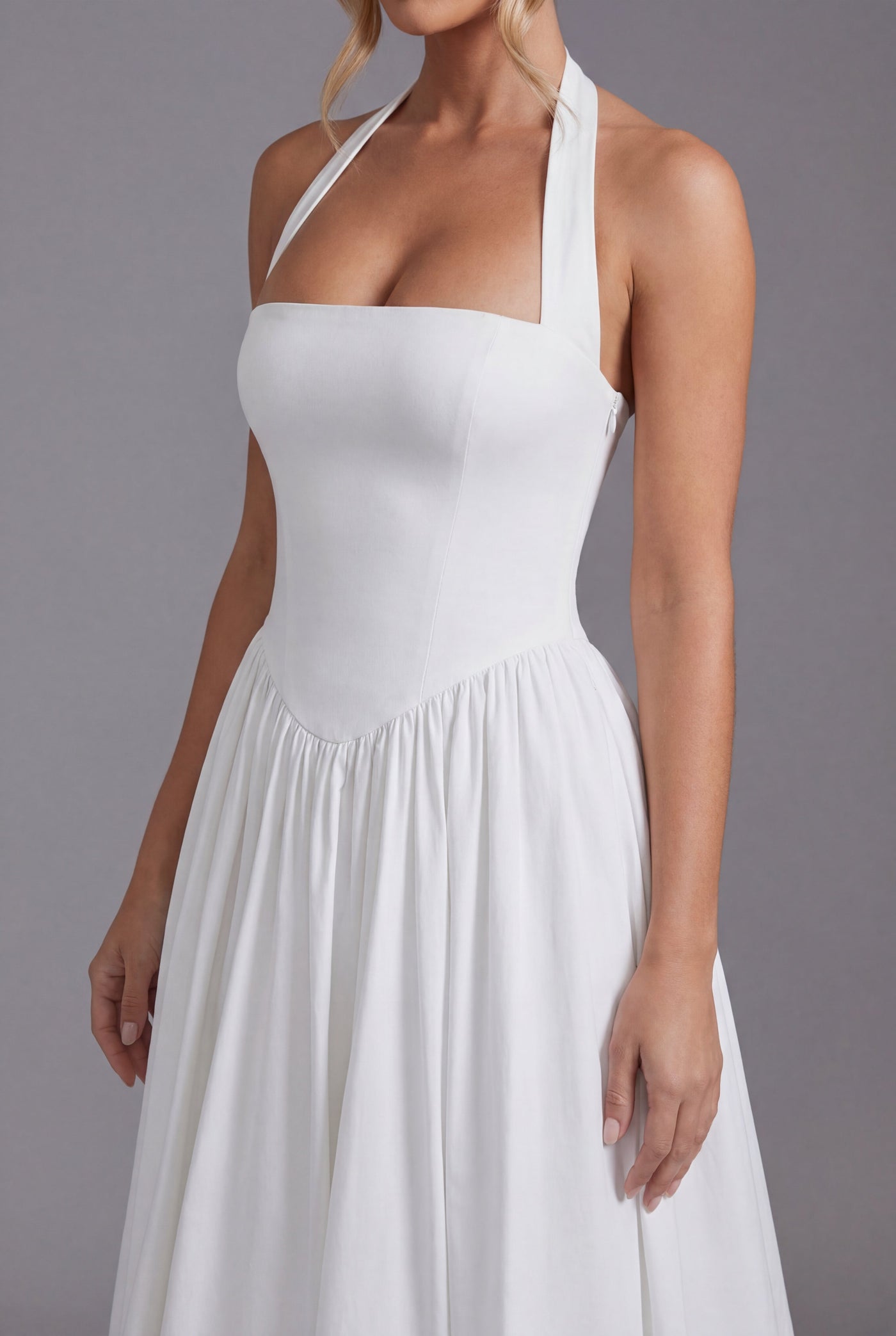 Montarello Women's Halter Neck A-Line Midi Wedding Guest Dress