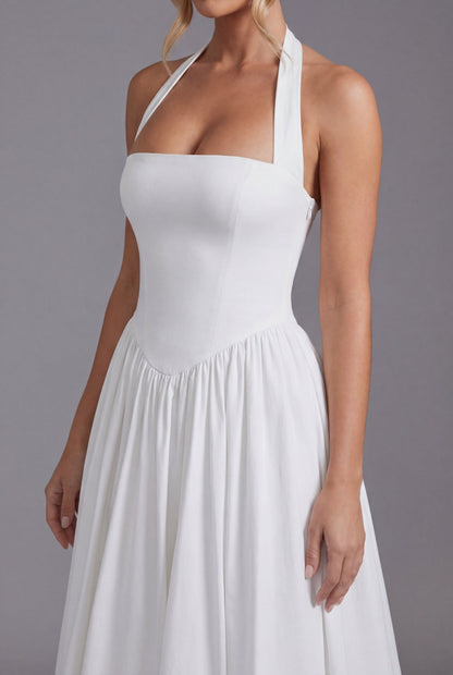 Montarello Women's Halter Neck A-Line Midi Wedding Guest Dress