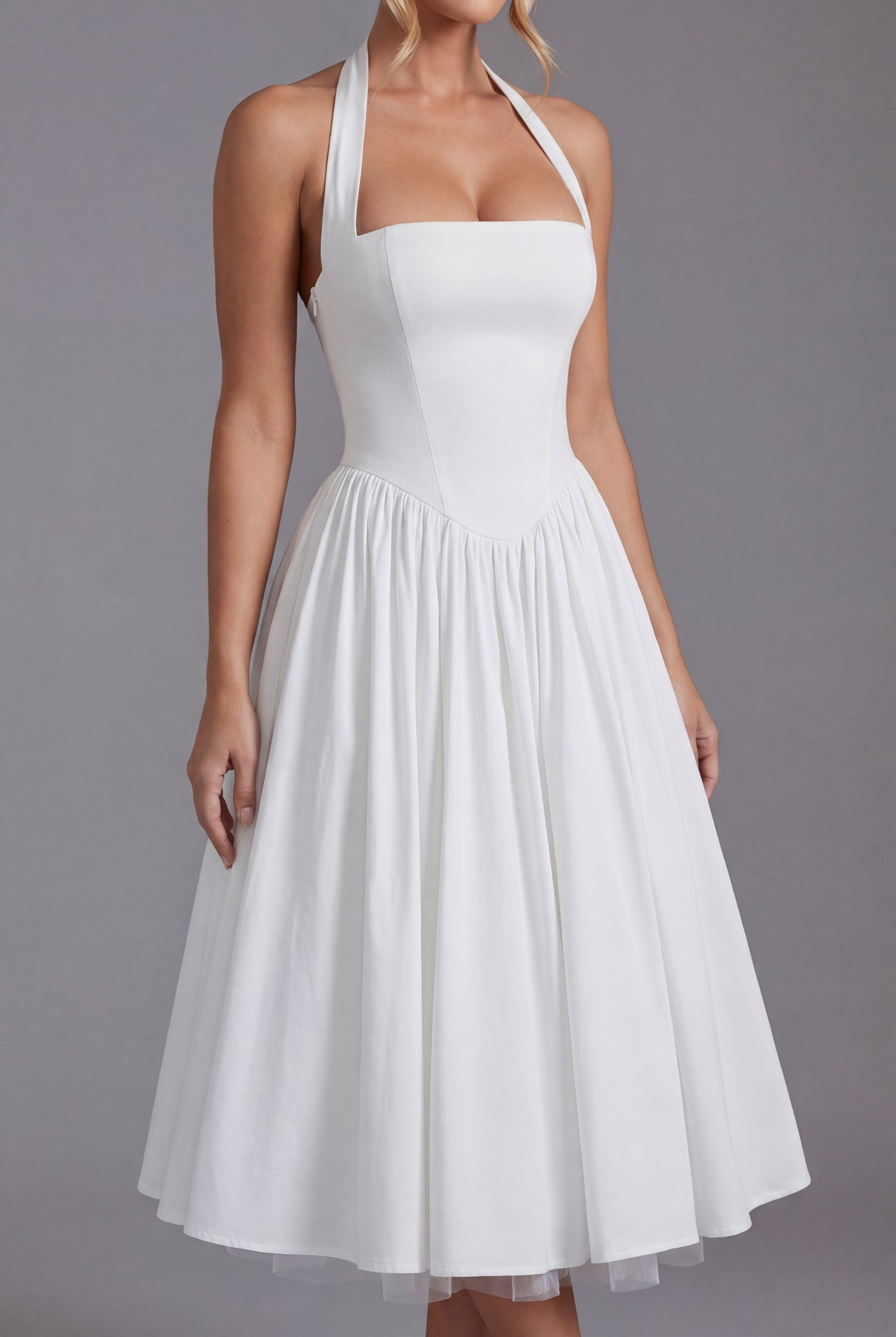 Montarello Women's Halter Neck A-Line Midi Wedding Guest Dress