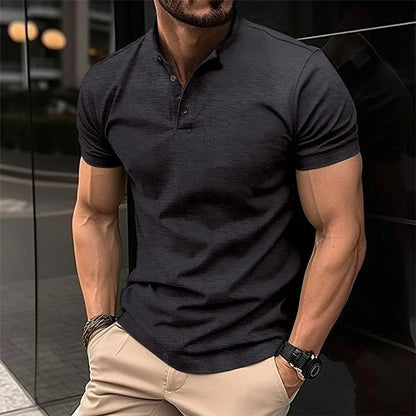 Montarello Men's Henley Mandarin Collar T-Shirt Short Sleeve