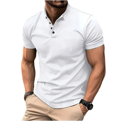 Montarello Men's Henley Mandarin Collar T-Shirt Short Sleeve