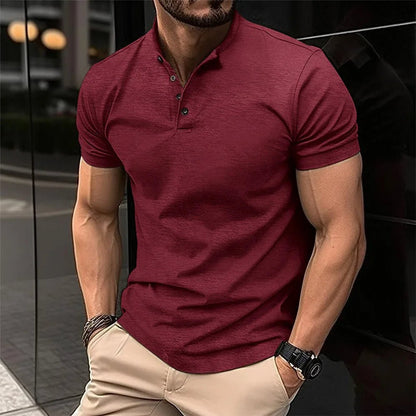 Montarello Men's Henley Mandarin Collar T-Shirt Short Sleeve