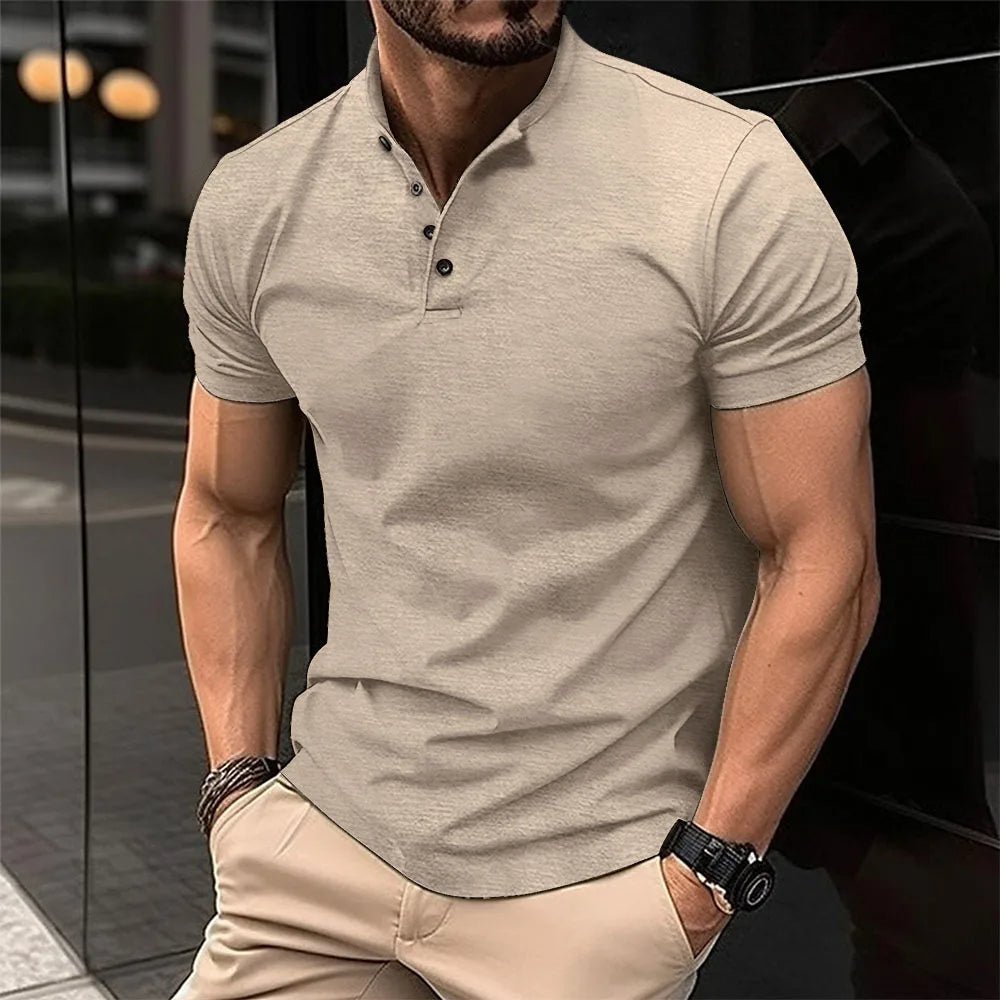 Montarello Men's Henley Mandarin Collar T-Shirt Short Sleeve