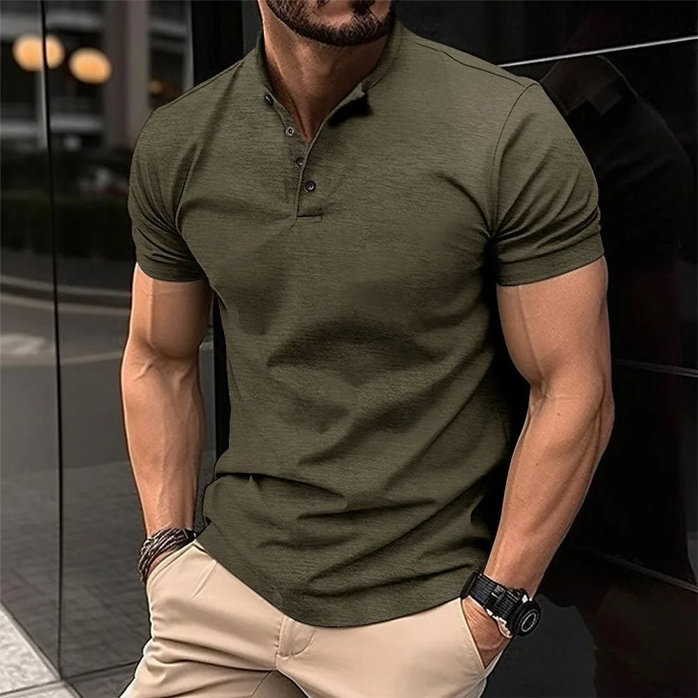 Montarello Men's Henley Mandarin Collar T-Shirt Short Sleeve
