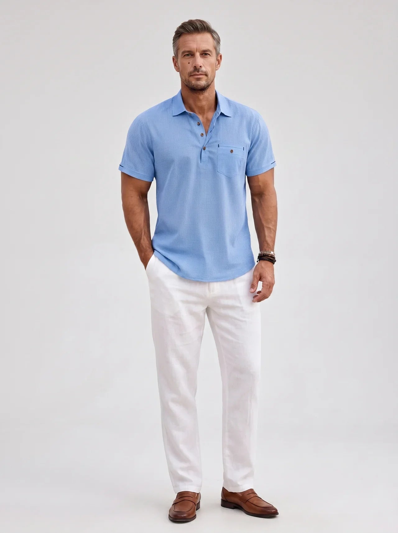 Montarello Men's Short-Sleeve Linen-Look Holiday Polo Shirt