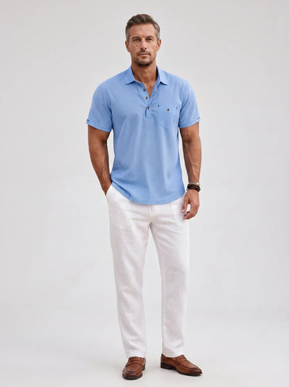 Montarello Men's Short-Sleeve Linen-Look Holiday Polo Shirt