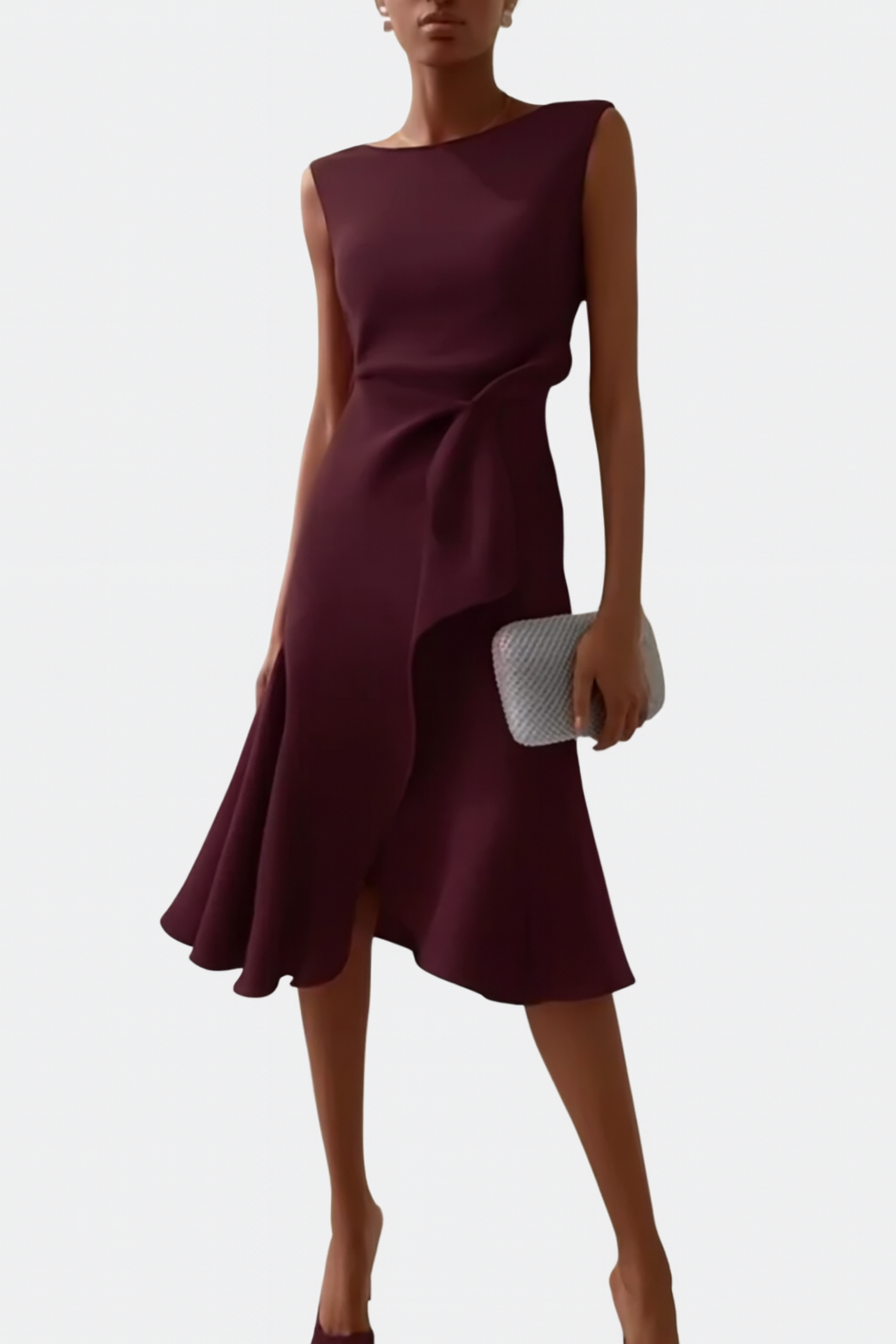 Montarello Women's Sleeveless Wrap Detail Ruffle Midi Dress