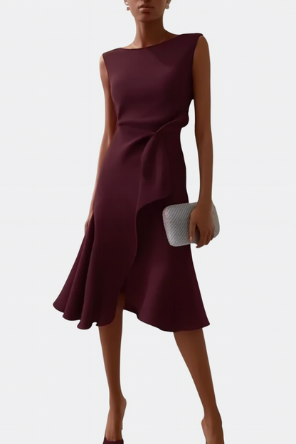 Montarello Women's Sleeveless Wrap Detail Ruffle Midi Dress