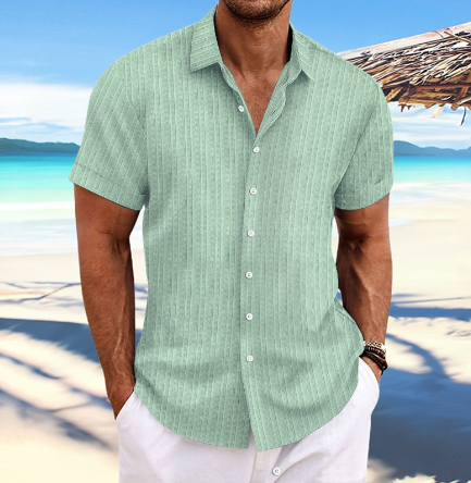 Chemise à manches courtes côtelée avec boutons pour homme Montarello