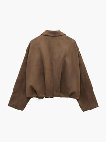 Montarello Women's Faux Suede Bomber Jacket with Collar