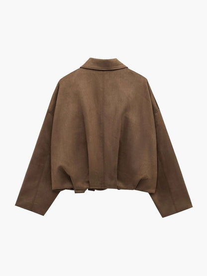 Montarello Women's Faux Suede Bomber Jacket with Collar