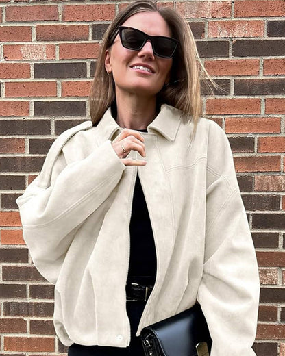 Montarello Women's Faux Suede Bomber Jacket with Collar
