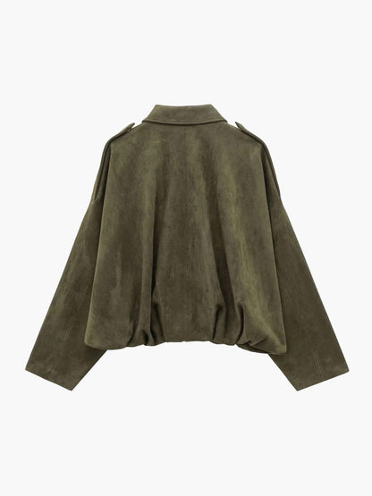 Montarello Women's Faux Suede Bomber Jacket with Collar
