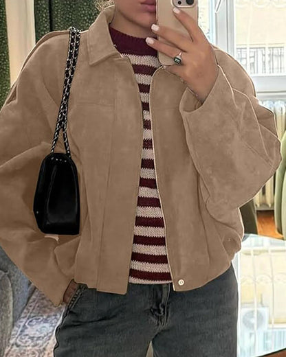 Montarello Women's Faux Suede Bomber Jacket with Collar