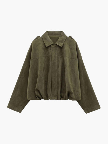 Montarello Women's Faux Suede Bomber Jacket with Collar