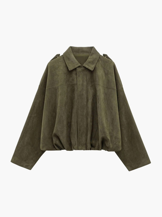 Montarello Women's Faux Suede Bomber Jacket with Collar