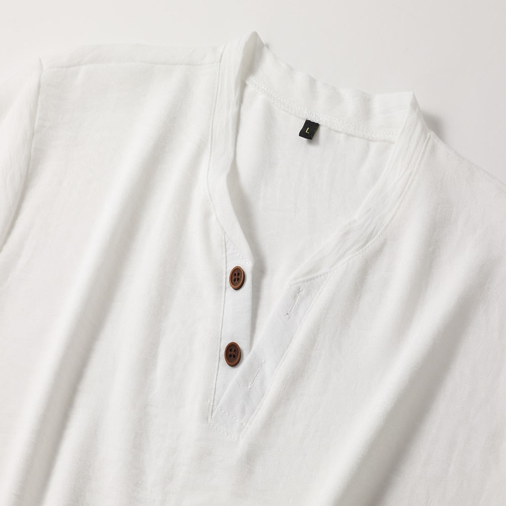 Montarello Men's V-Neck Henley Short Sleeve T-Shirt