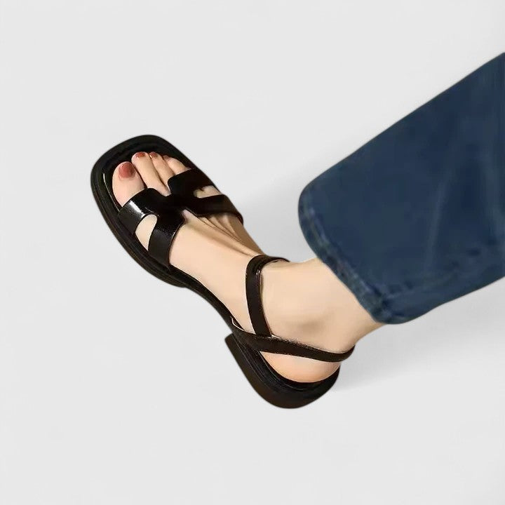 Montarello Women's Strappy Low Block Heel Buckle Summer Sandals