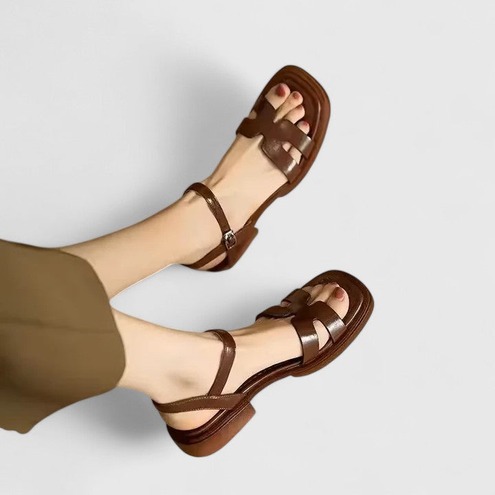 Montarello Women's Strappy Low Block Heel Buckle Summer Sandals