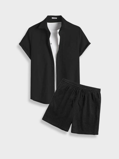 Montarello Linen-Look Men's 2-Piece Shirt & Shorts Set