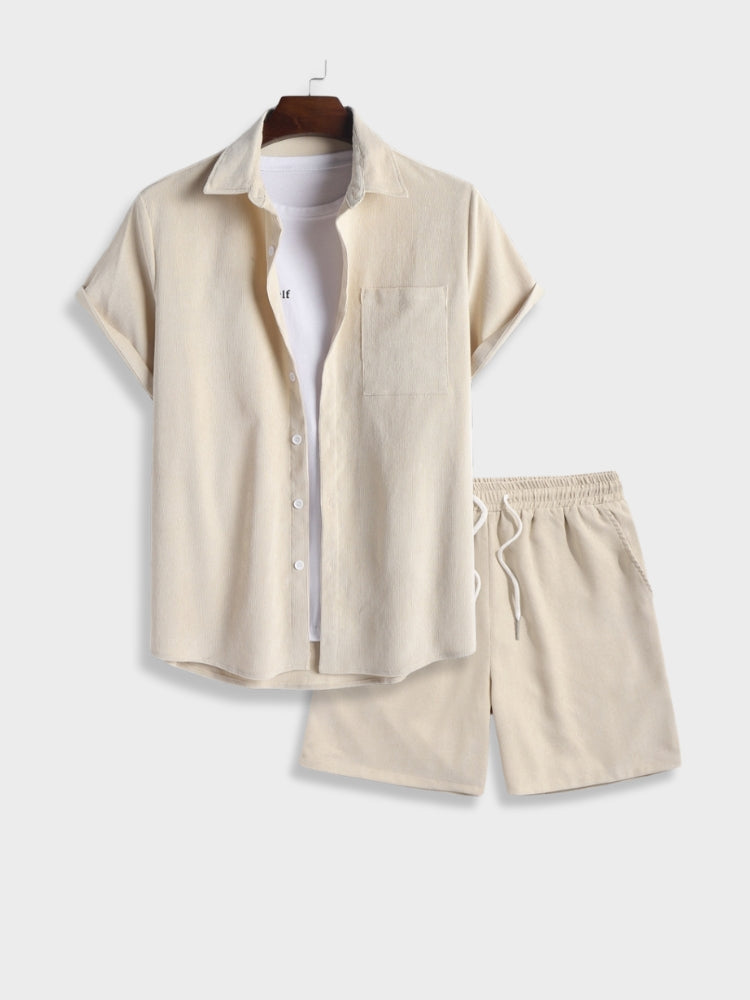 Montarello Linen-Look Men's 2-Piece Shirt & Shorts Set