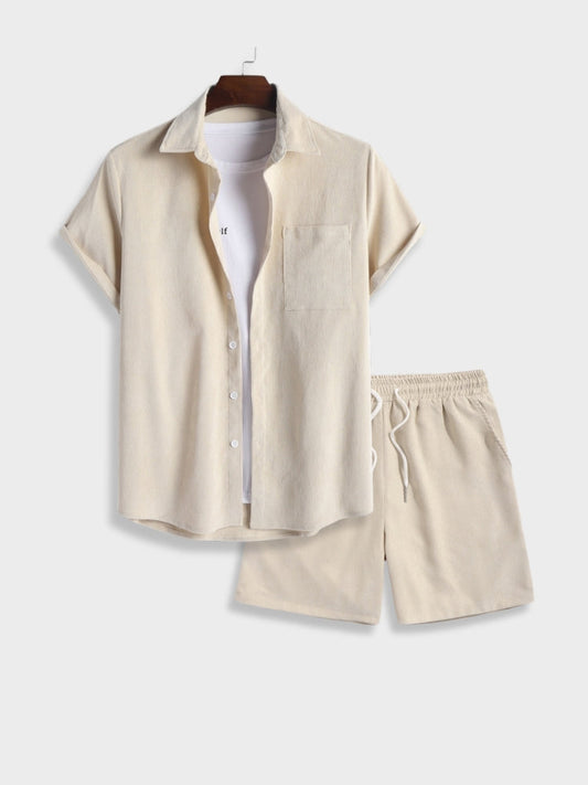 Montarello Linen-Look Men's 2-Piece Shirt & Shorts Set