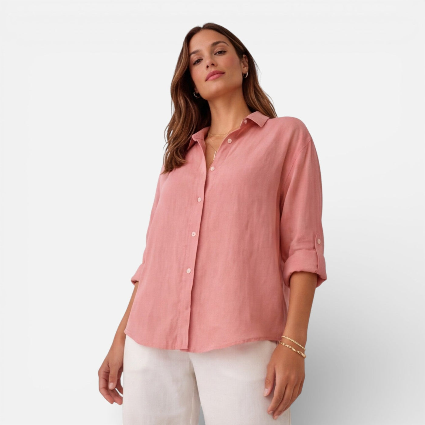 Montarello Women's Relaxed Fit Button-Up Linen-Look Summer Shirt
