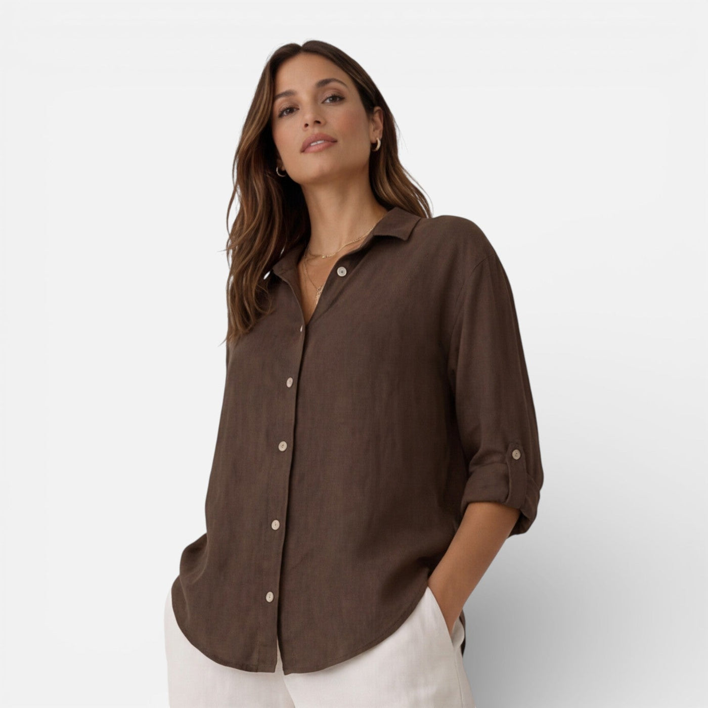 Montarello Women's Relaxed Fit Button-Up Linen-Look Summer Shirt