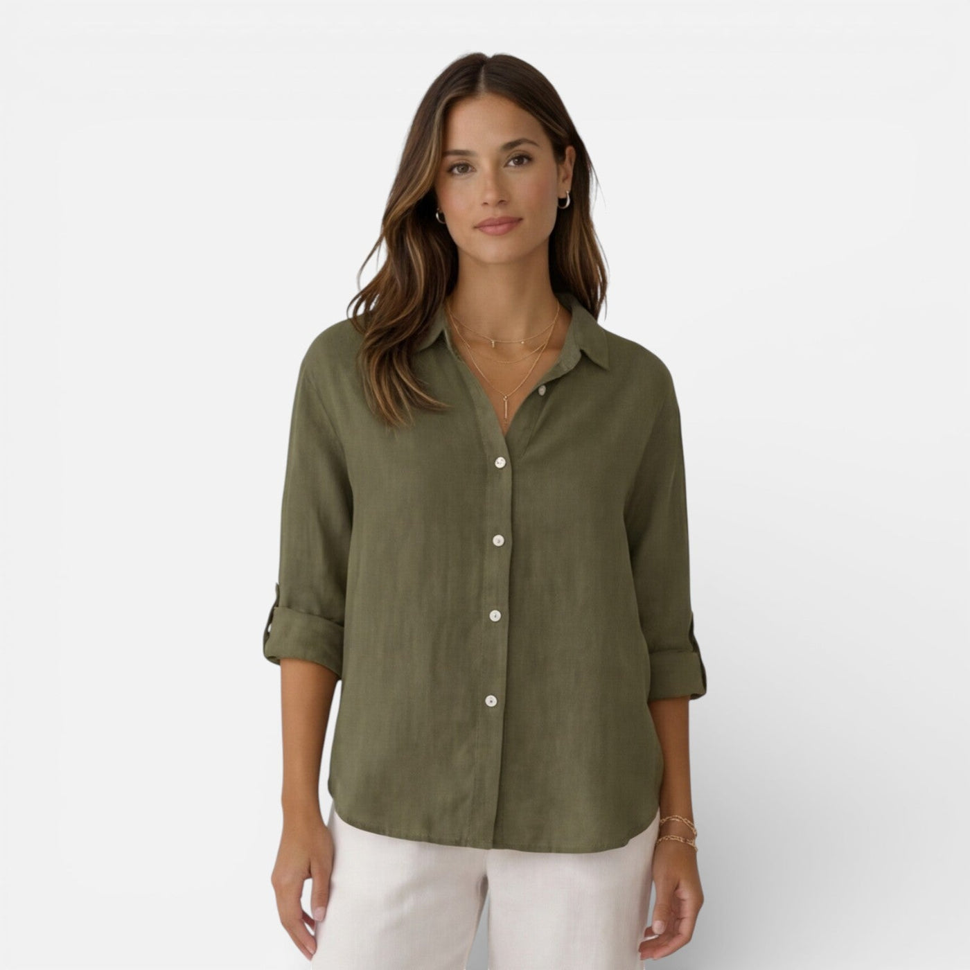 Montarello Women's Relaxed Fit Button-Up Linen-Look Summer Shirt