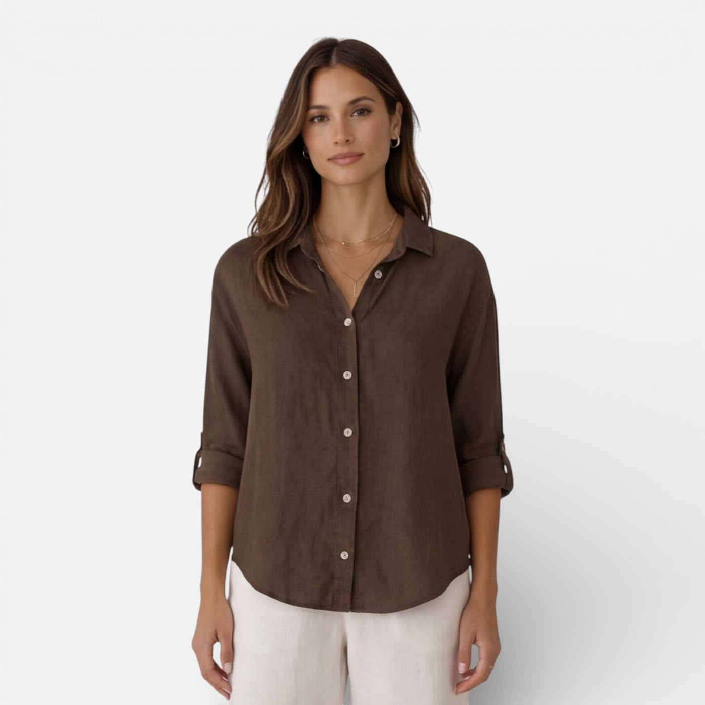 Montarello Women's Relaxed Fit Button-Up Linen-Look Summer Shirt