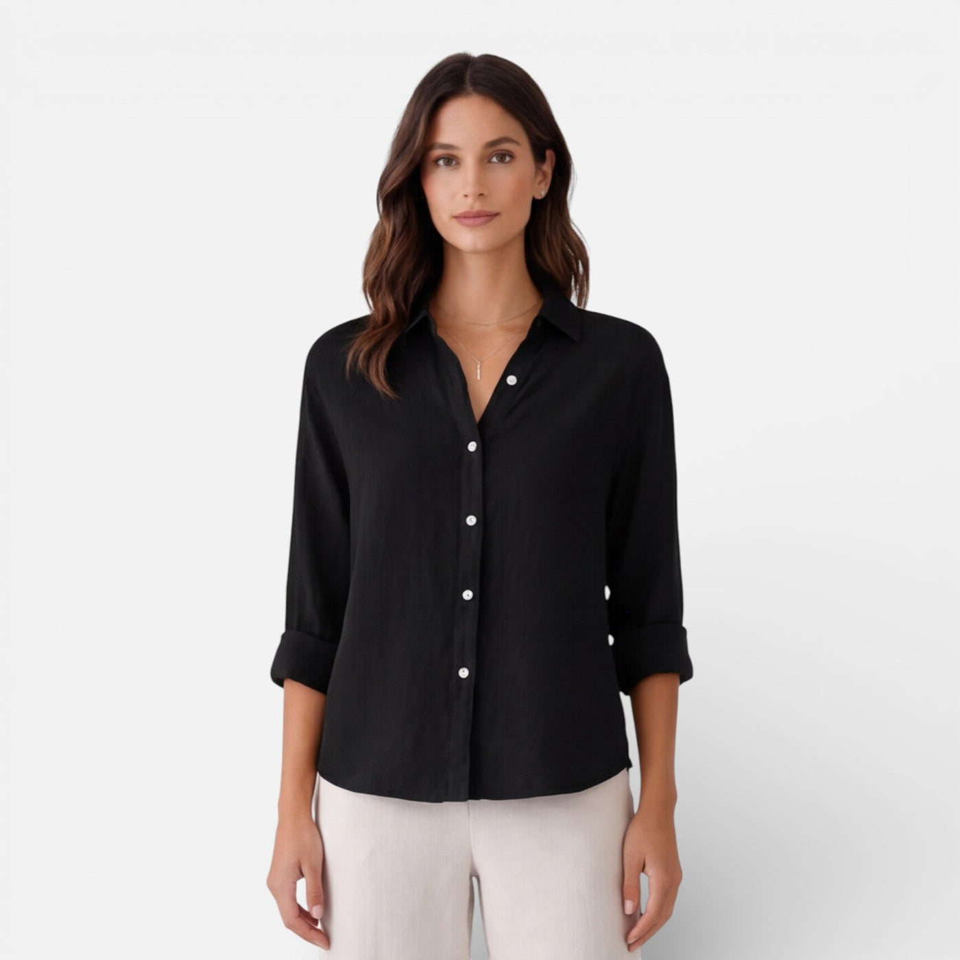 Montarello Women's Relaxed Fit Button-Up Linen-Look Summer Shirt