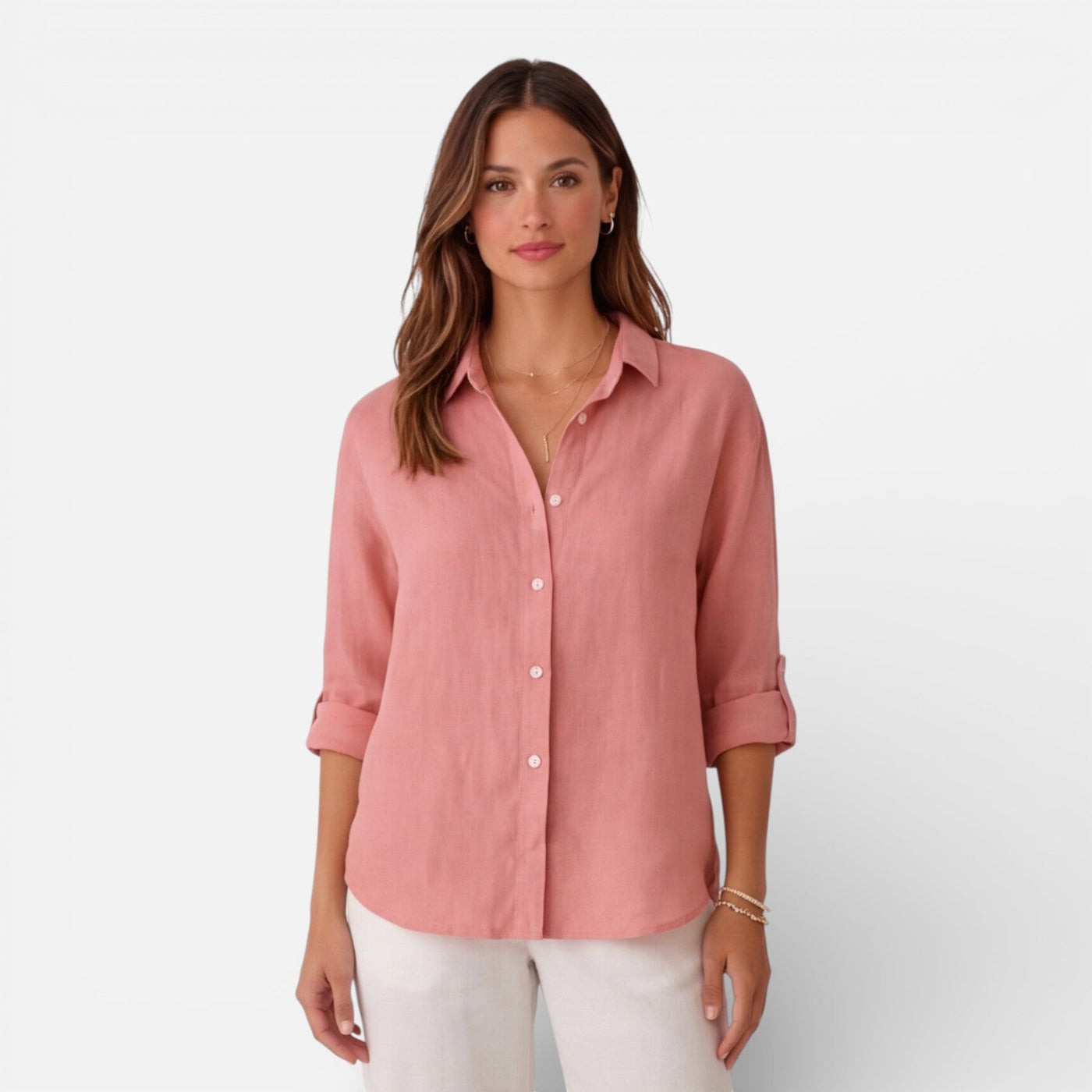 Montarello Women's Relaxed Fit Button-Up Linen-Look Summer Shirt