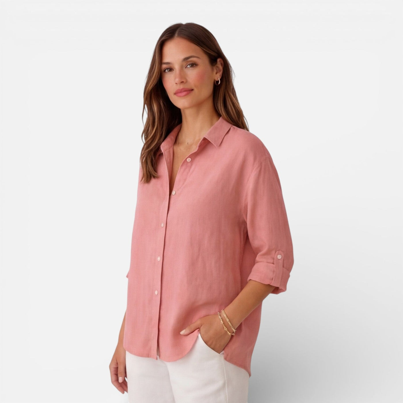 Montarello Women's Relaxed Fit Button-Up Linen-Look Summer Shirt