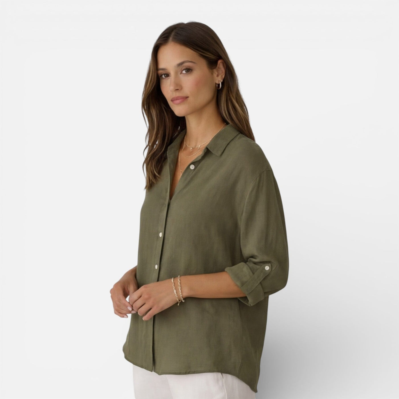 Montarello Women's Relaxed Fit Button-Up Linen-Look Summer Shirt