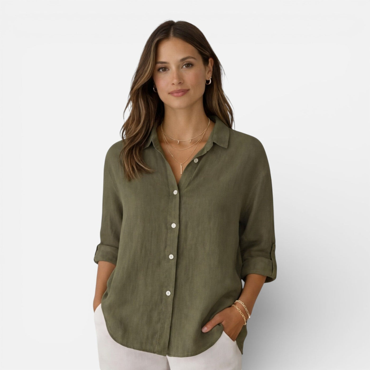 Montarello Women's Relaxed Fit Button-Up Linen-Look Summer Shirt