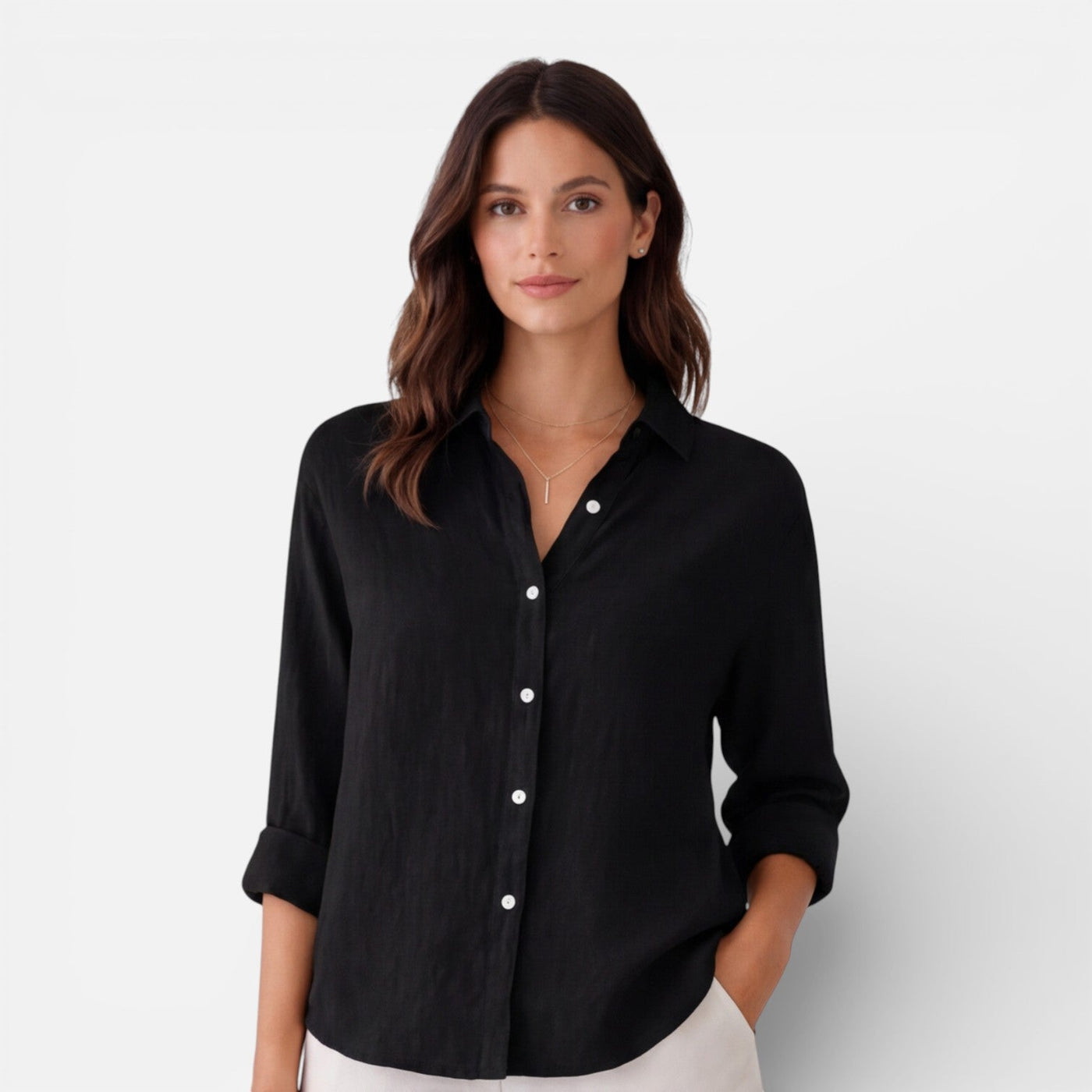 Montarello Women's Relaxed Fit Button-Up Linen-Look Summer Shirt