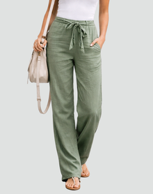 Montarello Women's High-Waist Drawstring Linen-Look Wide-Leg Trousers