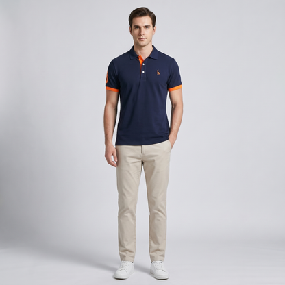 Montarello Men's Contrast-Trim Short Sleeve Polo Shirt