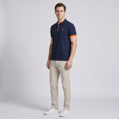 Montarello Men's Contrast-Trim Short Sleeve Polo Shirt