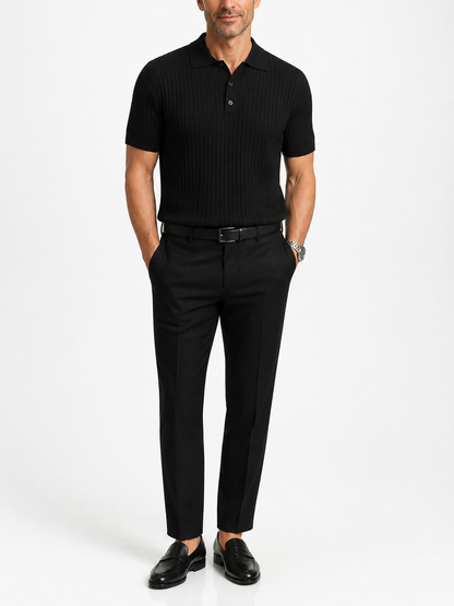 Montarello Men's Striped Knit Polo Shirt with Lapel Collar