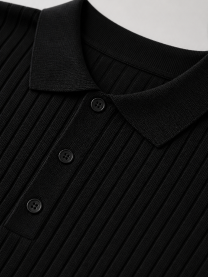 Montarello Men's Striped Knit Polo Shirt with Lapel Collar