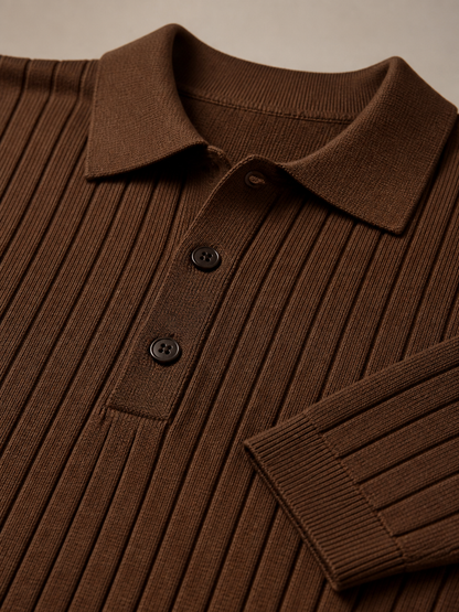 Montarello Men's Striped Knit Polo Shirt with Lapel Collar